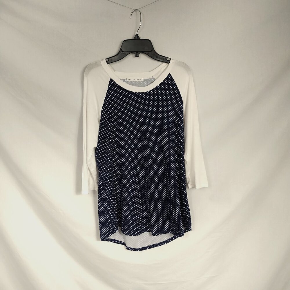 Chris & Carol Women's 3/4 Sleeved White & Navy Polka Dotted Baseball Tee Size S